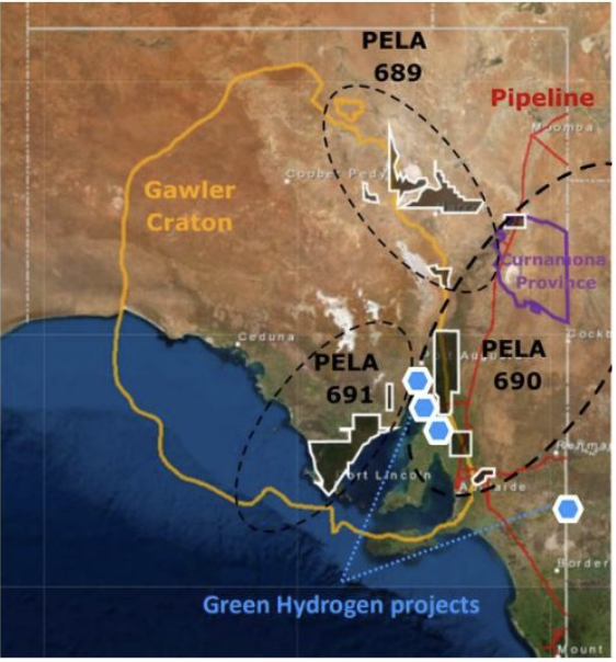 Map of hydrogen exploration in South Australia